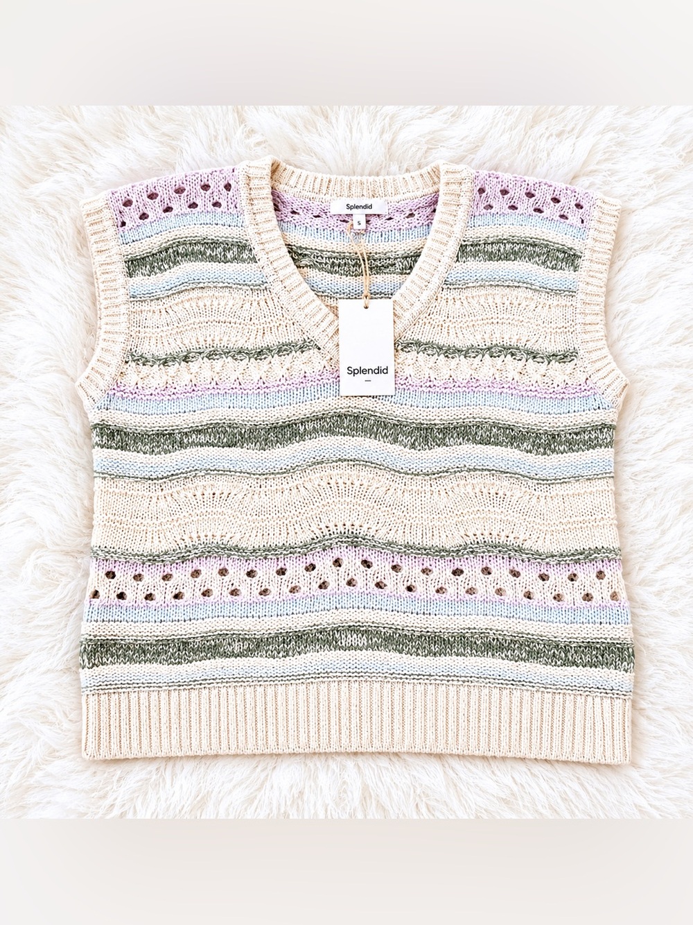 Splendid Cream Multicolor Striped Knit Sweater Vest NWT $148